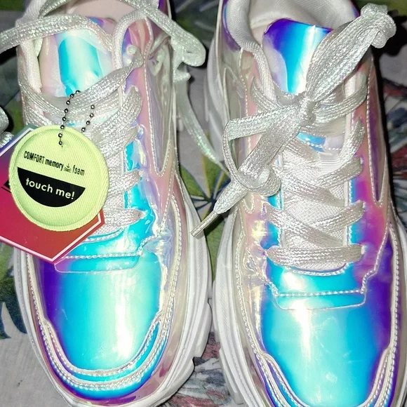 NWT SIZE 9 LUCKY STEP HOLOGRAM MEMORY FOAM PLATFORM SNEAKERS - Picture 9 of 9